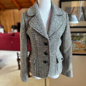 MARVIN RICHARDS Black White Wool Tweed Short Jacket Blazer Coat – M 				$4.00